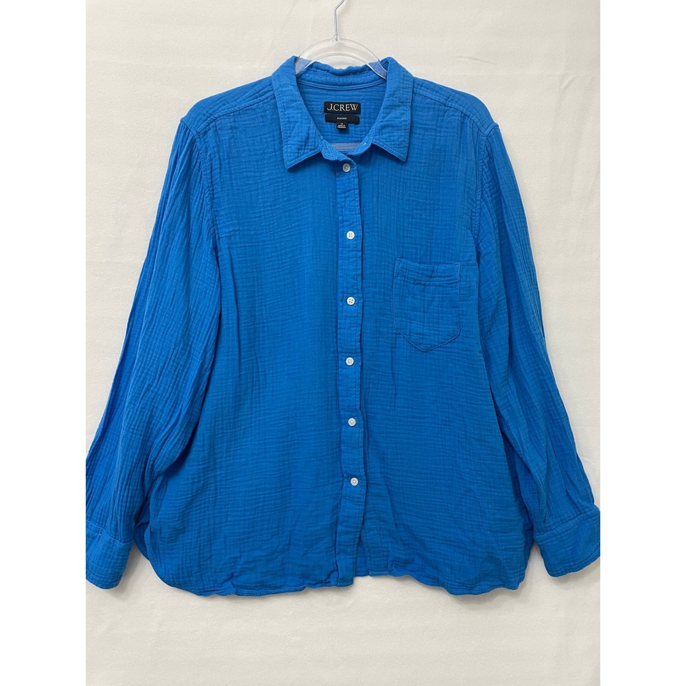 J.Crew Womens Double Gauze Cotton Button Down Shirt size 18 Blue Long Sleeve